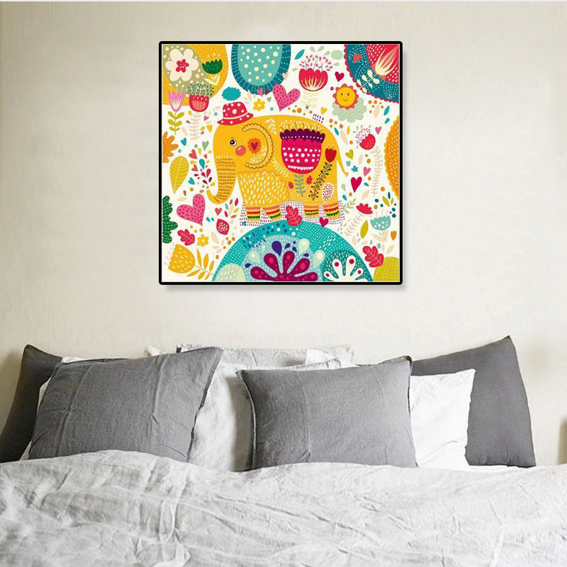 Colorful Cartoon Wall Art Decor Illustration Animal Canvas Print for Kids Bedroom Clearhalo 'Art Gallery' 'Canvas Art' 'Kids' Arts' 1899324