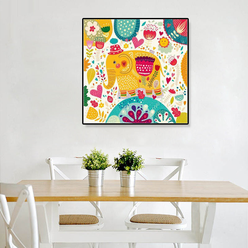 Colorful Cartoon Wall Art Decor Illustration Animal Canvas Print for Kids Bedroom Clearhalo 'Art Gallery' 'Canvas Art' 'Kids' Arts' 1899325