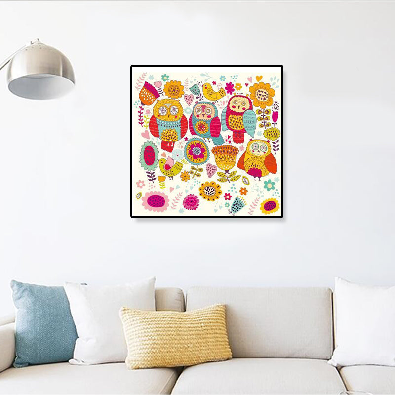 Colorful Cartoon Wall Art Decor Illustration Animal Canvas Print for Kids Bedroom Clearhalo 'Art Gallery' 'Canvas Art' 'Kids' Arts' 1899328