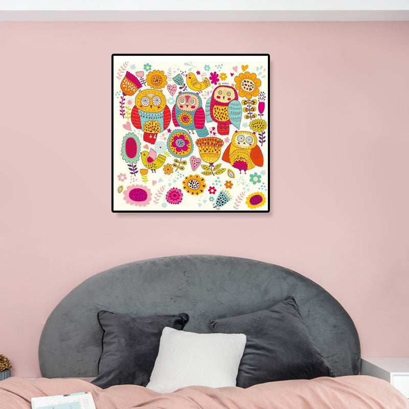 Colorful Cartoon Wall Art Decor Illustration Animal Canvas Print for Kids Bedroom Clearhalo 'Art Gallery' 'Canvas Art' 'Kids' Arts' 1899329