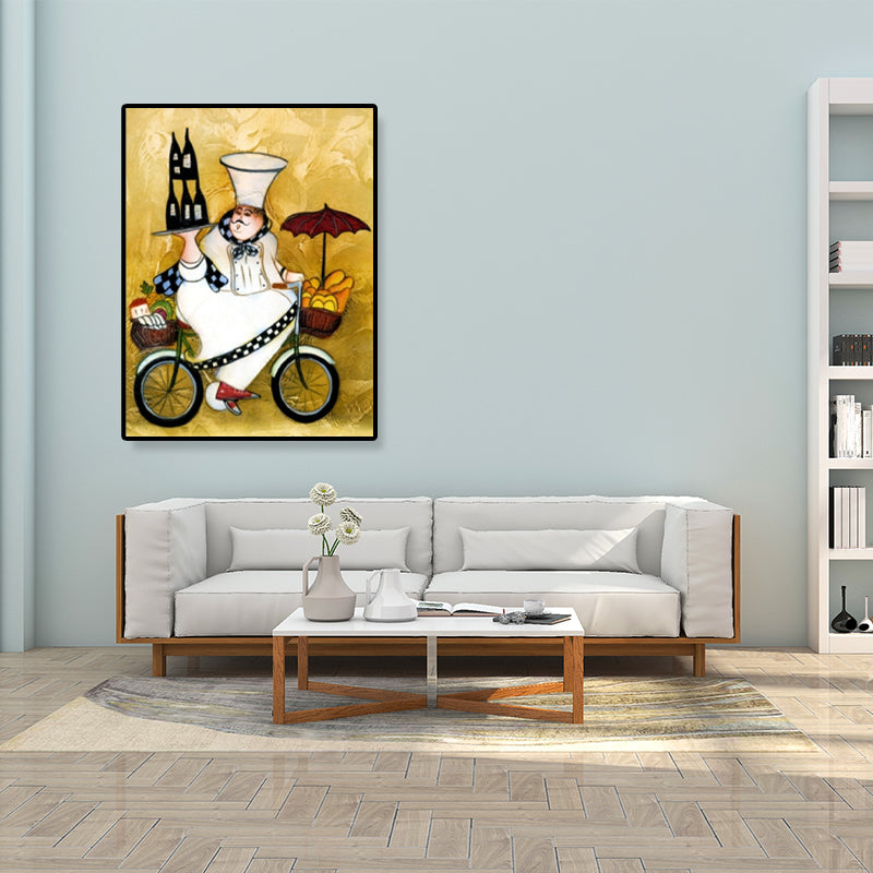 Modern Illustrated Servant Canvas Art Dark Color Textured Wall Decor for Dining Room Yellow Clearhalo 'Art Gallery' 'Canvas Art' 'Contemporary Art Gallery' 'Modern' Arts' 1899331