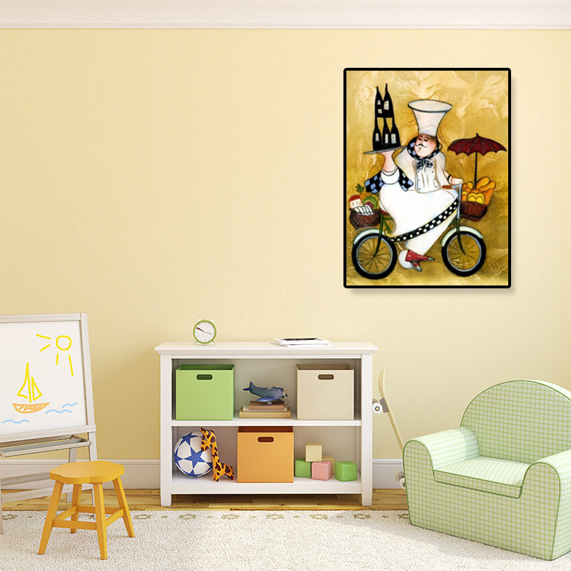 Modern Illustrated Servant Canvas Art Dark Color Textured Wall Decor for Dining Room Clearhalo 'Art Gallery' 'Canvas Art' 'Contemporary Art Gallery' 'Modern' Arts' 1899332