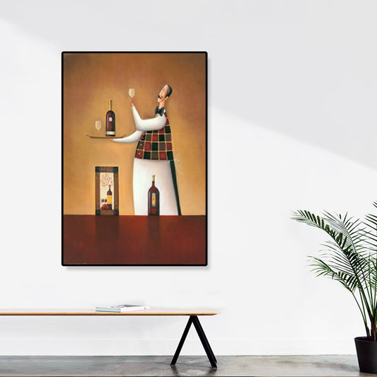 Modern Illustrated Servant Canvas Art Dark Color Textured Wall Decor for Dining Room Clearhalo 'Art Gallery' 'Canvas Art' 'Contemporary Art Gallery' 'Modern' Arts' 1899339