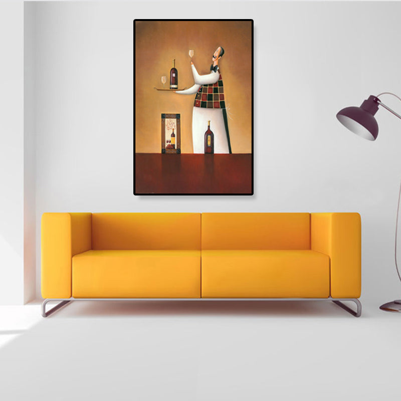 Modern Illustrated Servant Canvas Art Dark Color Textured Wall Decor for Dining Room Clearhalo 'Art Gallery' 'Canvas Art' 'Contemporary Art Gallery' 'Modern' Arts' 1899340