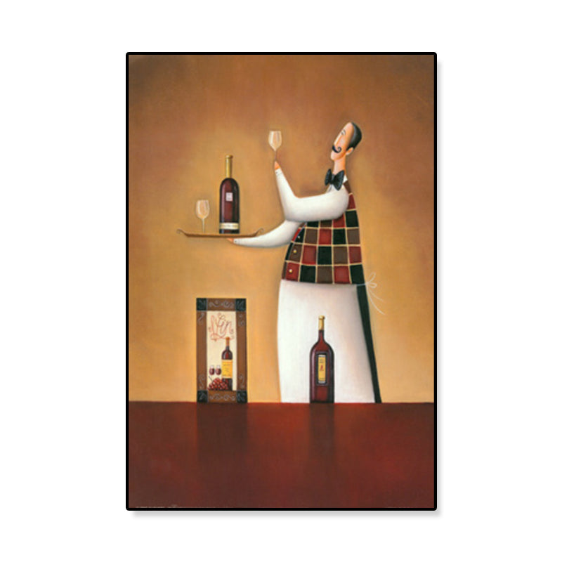 Modern Illustrated Servant Canvas Art Dark Color Textured Wall Decor for Dining Room Clearhalo 'Art Gallery' 'Canvas Art' 'Contemporary Art Gallery' 'Modern' Arts' 1899341