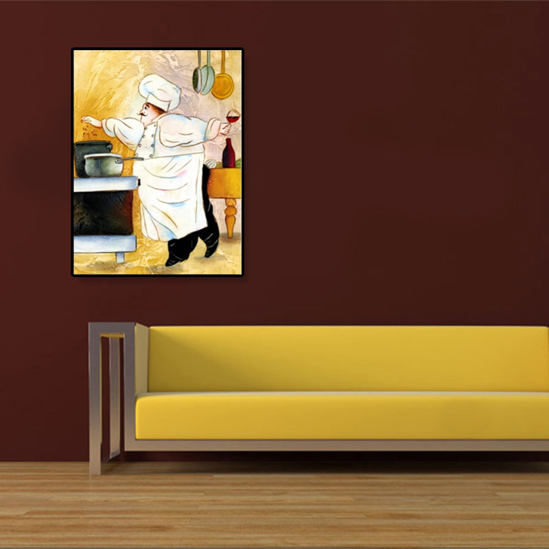 Modern Illustrated Servant Canvas Art Dark Color Textured Wall Decor for Dining Room White Clearhalo 'Art Gallery' 'Canvas Art' 'Contemporary Art Gallery' 'Modern' Arts' 1899342