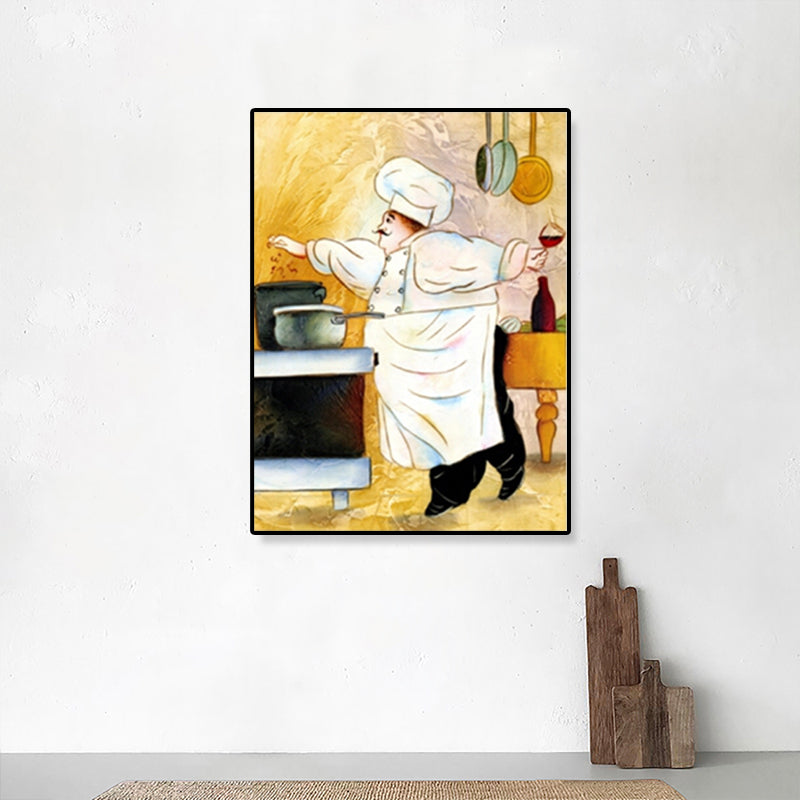 Modern Illustrated Servant Canvas Art Dark Color Textured Wall Decor for Dining Room Clearhalo 'Art Gallery' 'Canvas Art' 'Contemporary Art Gallery' 'Modern' Arts' 1899344