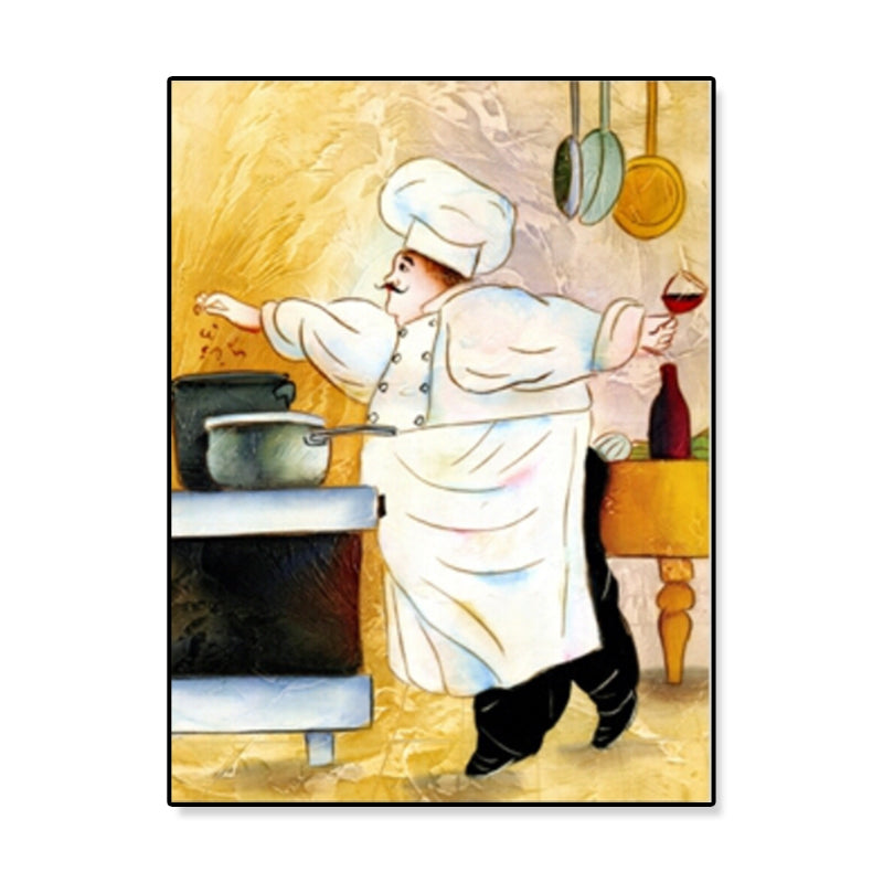 Modern Illustrated Servant Canvas Art Dark Color Textured Wall Decor for Dining Room Clearhalo 'Art Gallery' 'Canvas Art' 'Contemporary Art Gallery' 'Modern' Arts' 1899345