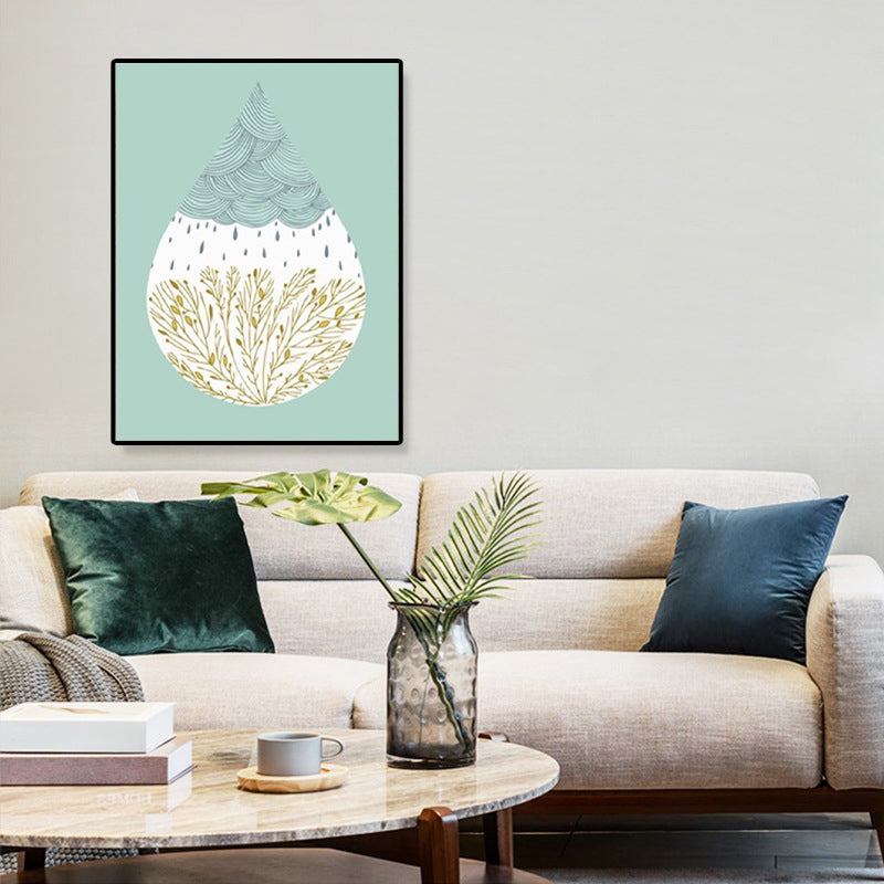 Scenery within Raindrop Wall Art Nordic Textured Canvas Print in Blue for Girls Room Blue Clearhalo 'Art Gallery' 'Canvas Art' 'Contemporary Art Gallery' 'Modern' Arts' 1899366