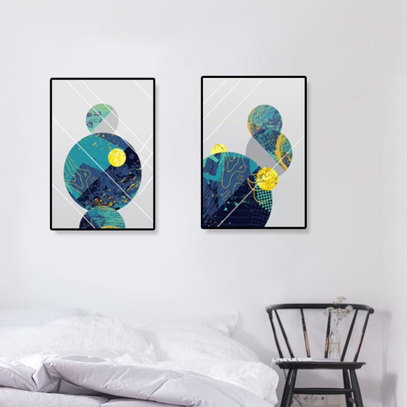 Geometric Canvas Wall Art Light Color Nordic Style Wall Decor for Stairs, Set of 2 Blue Clearhalo 'Arts' 'Canvas Art' 1899380