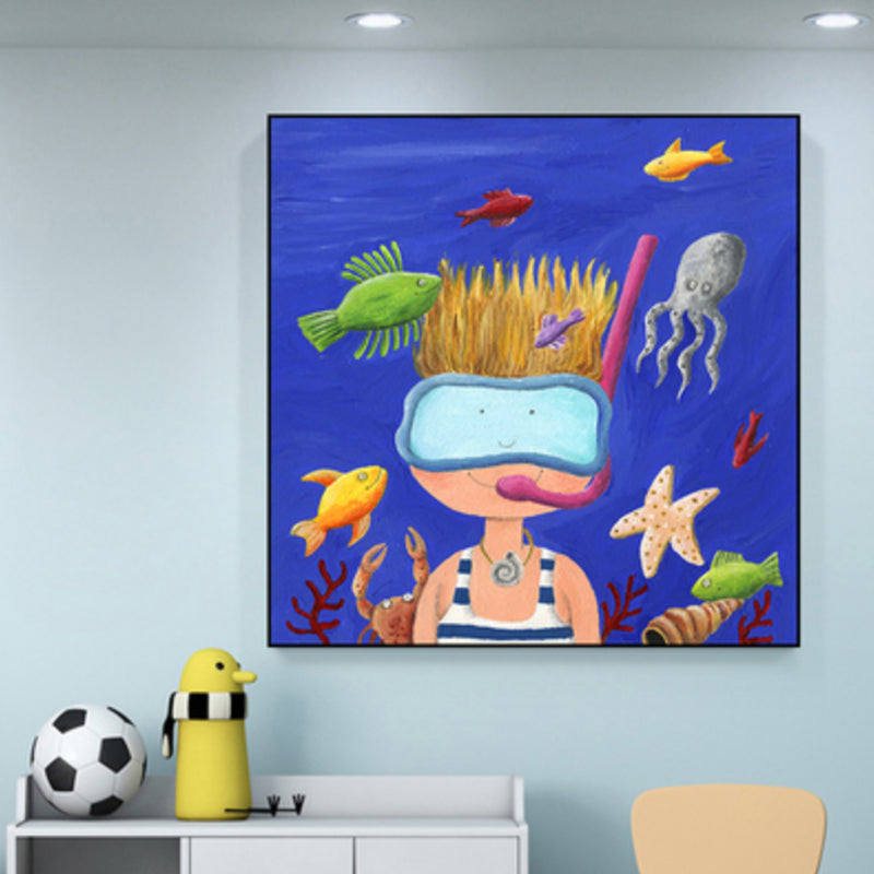 Childrens Art Underwater World Canvas Soft Color Textured Wall Decor for Kids Room Blue Clearhalo 'Art Gallery' 'Canvas Art' 'Kids' Arts' 1899410