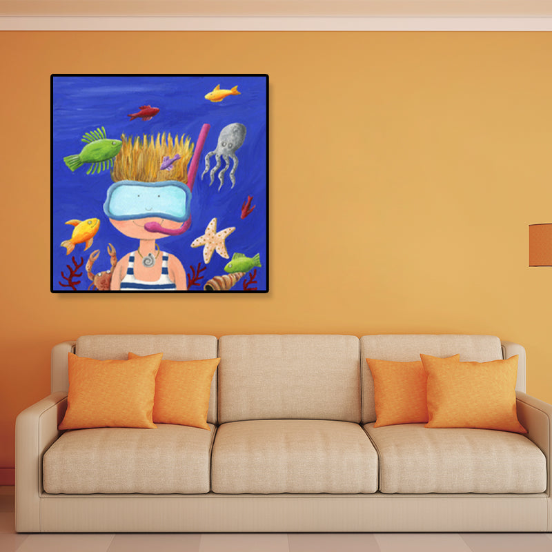 Childrens Art Underwater World Canvas Soft Color Textured Wall Decor for Kids Room Clearhalo 'Art Gallery' 'Canvas Art' 'Kids' Arts' 1899411