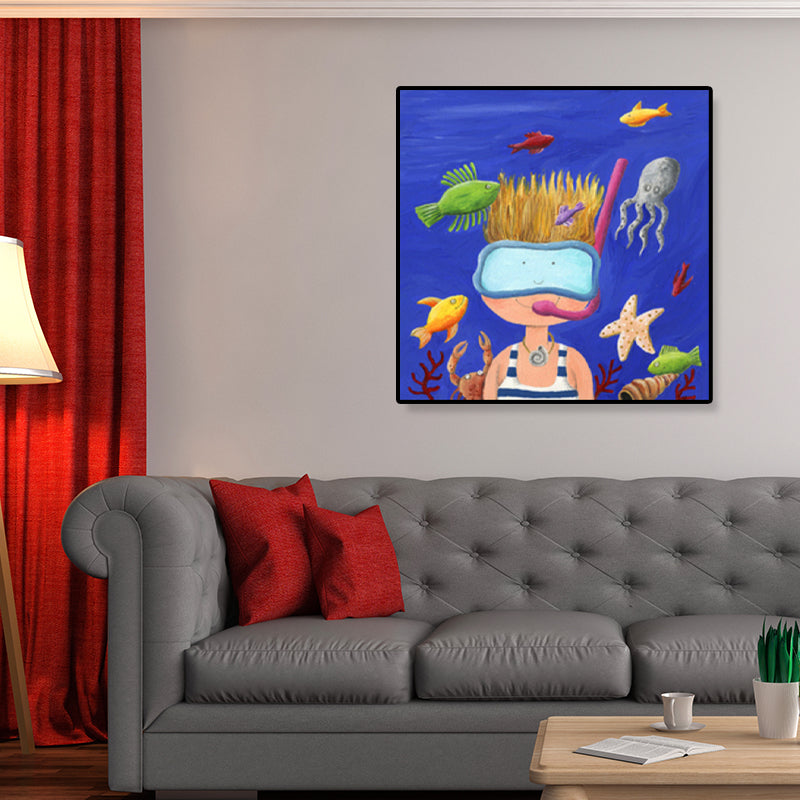 Childrens Art Underwater World Canvas Soft Color Textured Wall Decor for Kids Room Clearhalo 'Art Gallery' 'Canvas Art' 'Kids' Arts' 1899412
