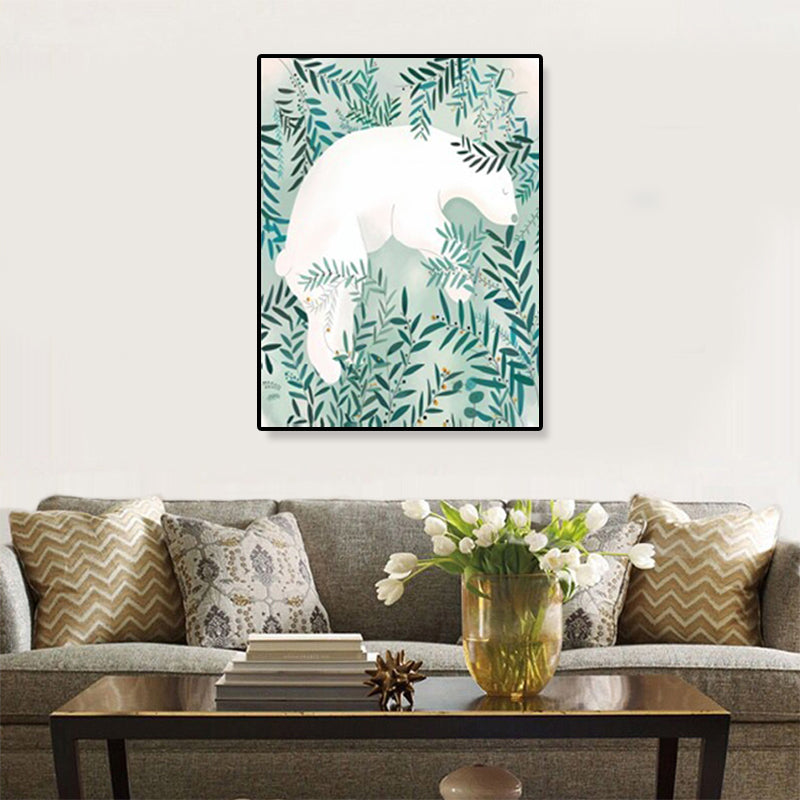 Aqua Willow Branches Canvas Art Botanics Kids Textured Wall Decor on White for Room Clearhalo 'Art Gallery' 'Canvas Art' 'Kids' Arts' 1899441