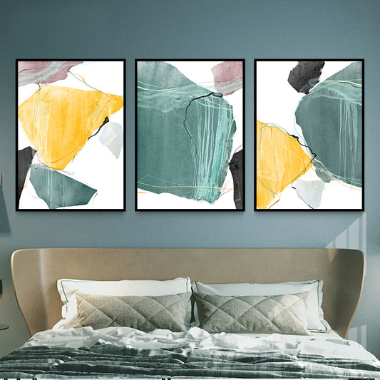 Nordic Abstract Canvas Print Hotel Wall Art Set in Pastel Color, Multiple Size Options Green