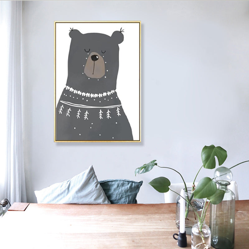 Kids Illustration Bear Canvas Print Soft Color Nursery Wall Art, Multiple Size Options Textured Black Clearhalo 'Art Gallery' 'Canvas Art' 'Kids' Arts' 1899458