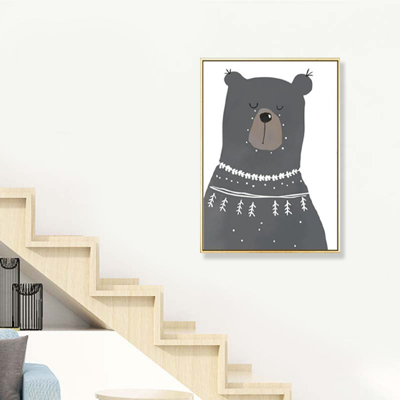 Kids Illustration Bear Canvas Print Soft Color Nursery Wall Art, Multiple Size Options Clearhalo 'Art Gallery' 'Canvas Art' 'Kids' Arts' 1899459