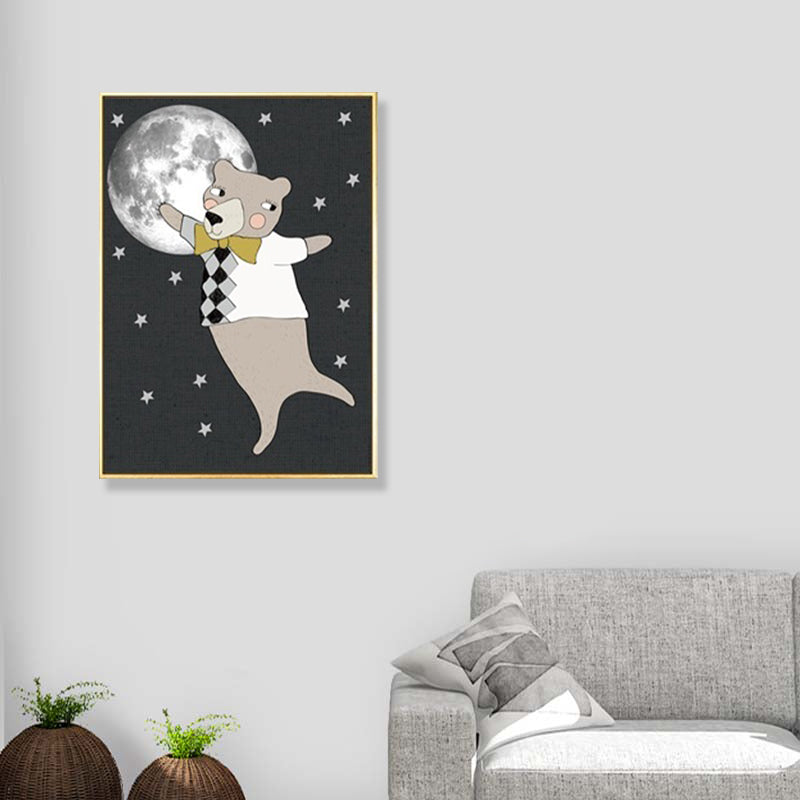 Kids Illustration Bear Canvas Print Soft Color Nursery Wall Art, Multiple Size Options Light Brown Clearhalo 'Art Gallery' 'Canvas Art' 'Kids' Arts' 1899465