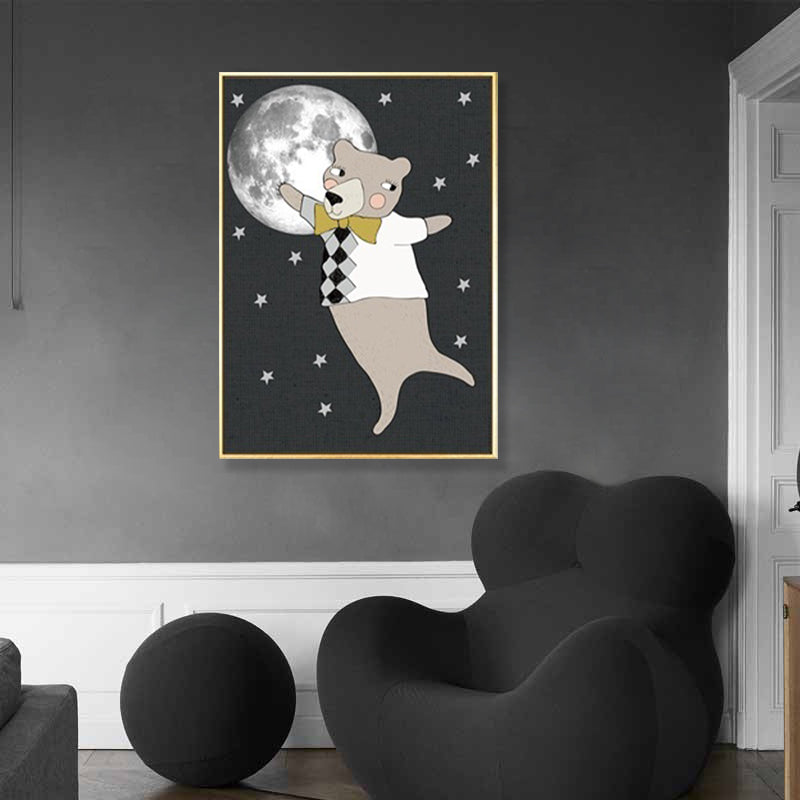 Kids Illustration Bear Canvas Print Soft Color Nursery Wall Art, Multiple Size Options Clearhalo 'Art Gallery' 'Canvas Art' 'Kids' Arts' 1899466