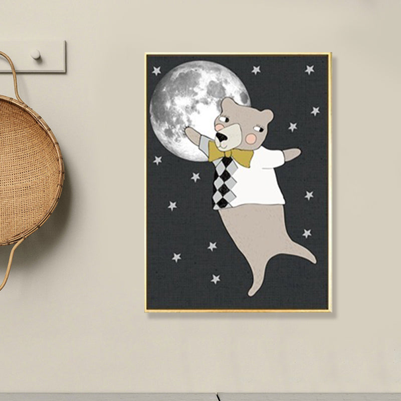 Kids Illustration Bear Canvas Print Soft Color Nursery Wall Art, Multiple Size Options Clearhalo 'Art Gallery' 'Canvas Art' 'Kids' Arts' 1899467