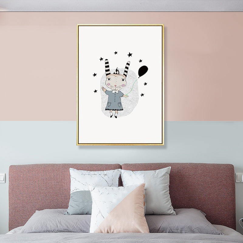 Kids Illustration Bear Canvas Print Soft Color Nursery Wall Art, Multiple Size Options Cream Clearhalo 'Art Gallery' 'Canvas Art' 'Kids' Arts' 1899469