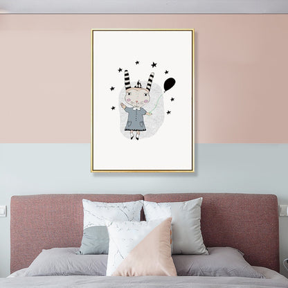 Kids Illustration Bear Canvas Print Soft Color Nursery Wall Art, Multiple Size Options Cream Clearhalo 'Art Gallery' 'Canvas Art' 'Kids' Arts' 1899469