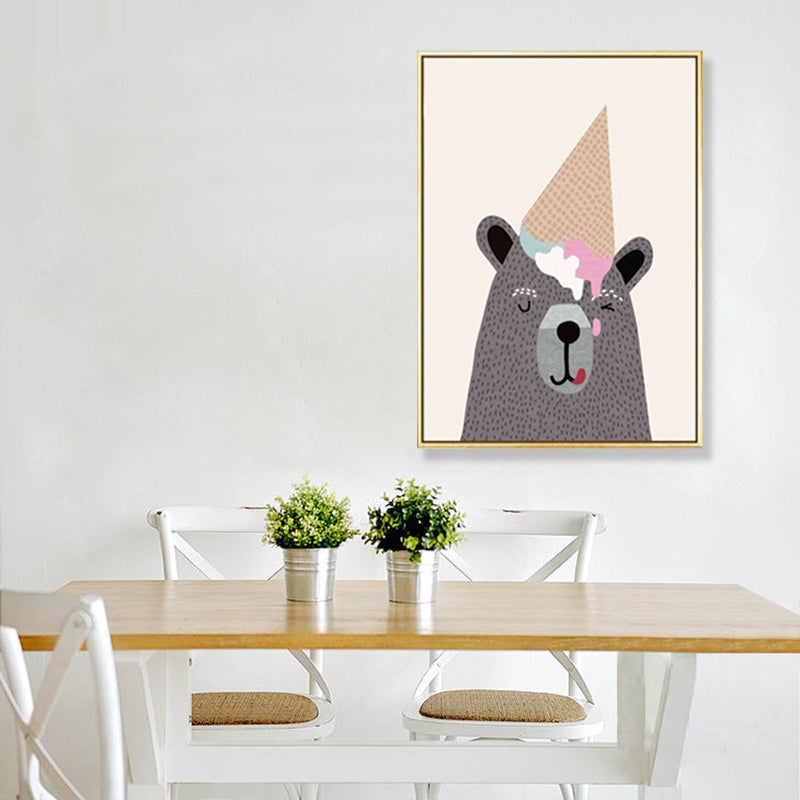 Kids Illustration Bear Canvas Print Soft Color Nursery Wall Art, Multiple Size Options Black Clearhalo 'Art Gallery' 'Canvas Art' 'Kids' Arts' 1899473