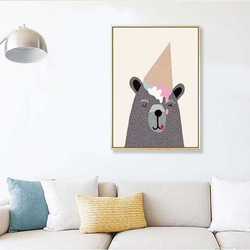 Kids Illustration Bear Canvas Print Soft Color Nursery Wall Art, Multiple Size Options Clearhalo 'Art Gallery' 'Canvas Art' 'Kids' Arts' 1899474