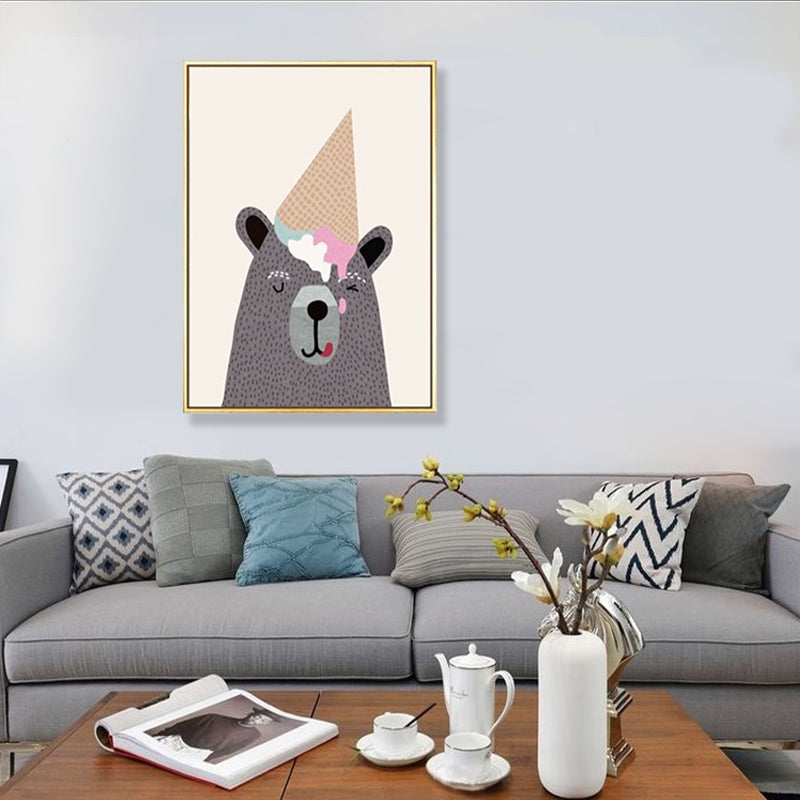 Kids Illustration Bear Canvas Print Soft Color Nursery Wall Art, Multiple Size Options Clearhalo 'Art Gallery' 'Canvas Art' 'Kids' Arts' 1899475