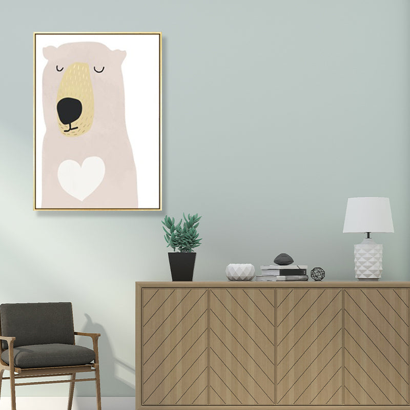Kids Illustration Bear Canvas Print Soft Color Nursery Wall Art, Multiple Size Options White Clearhalo 'Art Gallery' 'Canvas Art' 'Kids' Arts' 1899477
