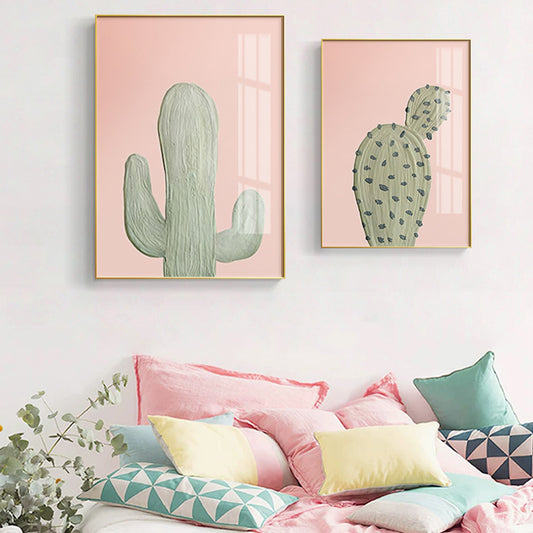 Green Cactus Wall Art Decor Pot Plant Nordic Textured Canvas Print for Living Room Clearhalo 'Art Gallery' 'Canvas Art' 'Contemporary Art Gallery' 'Modern' Arts' 1899509