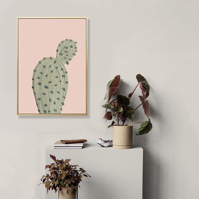 Green Cactus Wall Art Decor Pot Plant Nordic Textured Canvas Print for Living Room Green Clearhalo 'Art Gallery' 'Canvas Art' 'Contemporary Art Gallery' 'Modern' Arts' 1899510