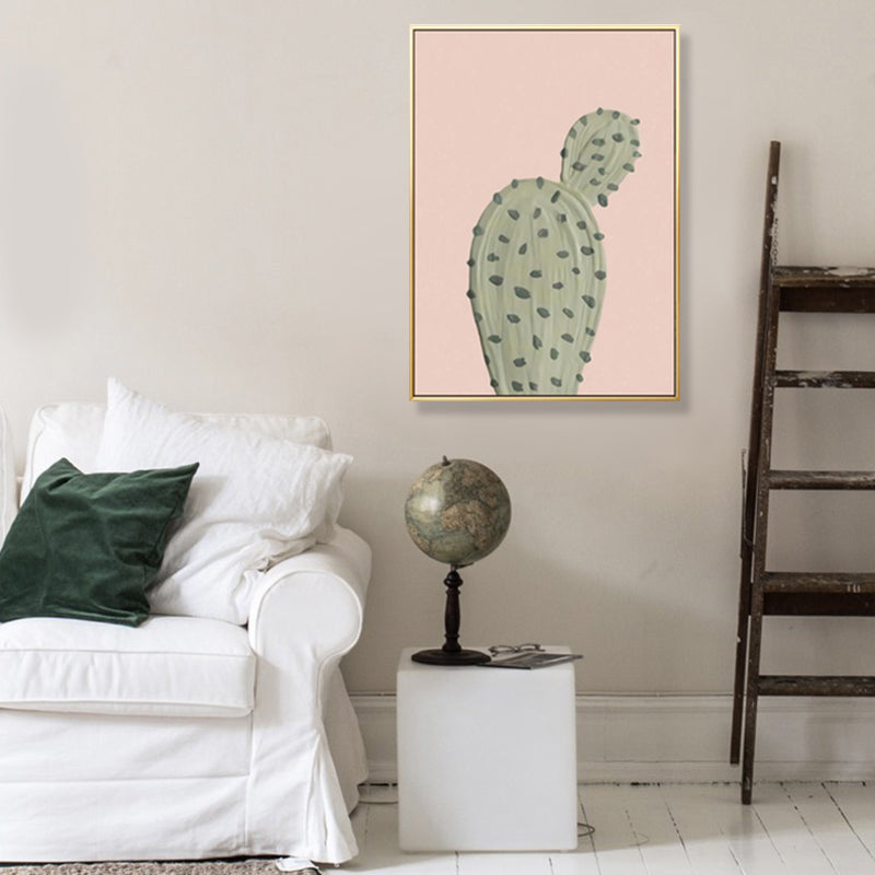 Green Cactus Wall Art Decor Pot Plant Nordic Textured Canvas Print for Living Room Clearhalo 'Art Gallery' 'Canvas Art' 'Contemporary Art Gallery' 'Modern' Arts' 1899511