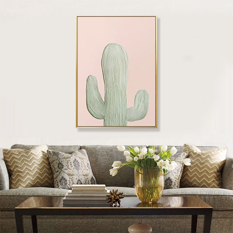 Green Cactus Wall Art Decor Pot Plant Nordic Textured Canvas Print for Living Room Clearhalo 'Art Gallery' 'Canvas Art' 'Contemporary Art Gallery' 'Modern' Arts' 1899517