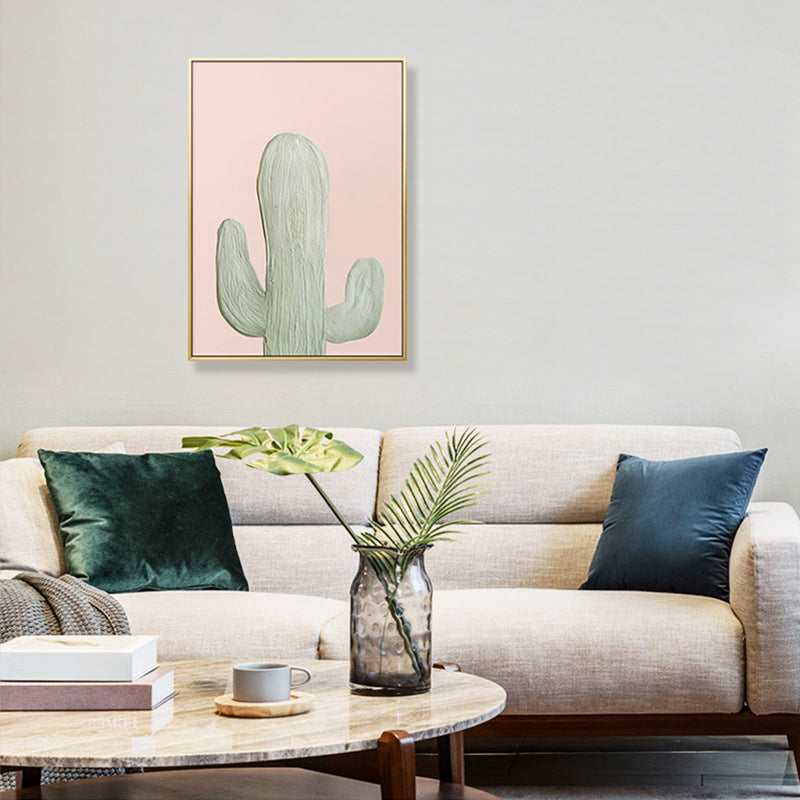 Green Cactus Wall Art Decor Pot Plant Nordic Textured Canvas Print for Living Room Clearhalo 'Art Gallery' 'Canvas Art' 'Contemporary Art Gallery' 'Modern' Arts' 1899518