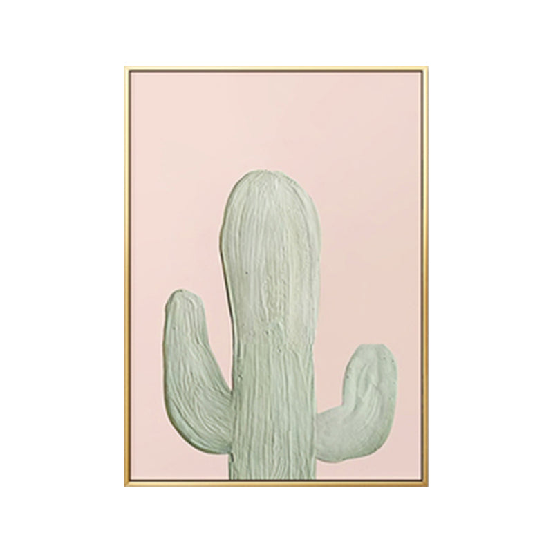 Green Cactus Wall Art Decor Pot Plant Nordic Textured Canvas Print for Living Room Clearhalo 'Art Gallery' 'Canvas Art' 'Contemporary Art Gallery' 'Modern' Arts' 1899519