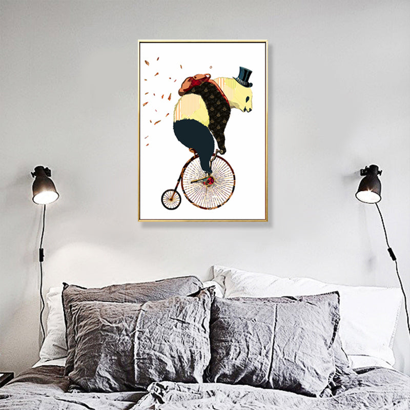 Illustrated Panda Riding Wall Art Kids Cool Animal Canvas in Dark Color for Bedroom Clearhalo 'Art Gallery' 'Canvas Art' 'Kids' Arts' 1899548
