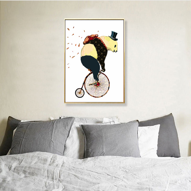 Illustrated Panda Riding Wall Art Kids Cool Animal Canvas in Dark Color for Bedroom Clearhalo 'Art Gallery' 'Canvas Art' 'Kids' Arts' 1899549