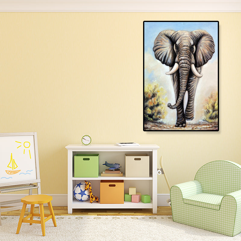 Asian Style Elephant Art Print Canvas Textured Soft Color Wall Decor for Hallway Grey Clearhalo 'Arts' 'Canvas Art' 1899562