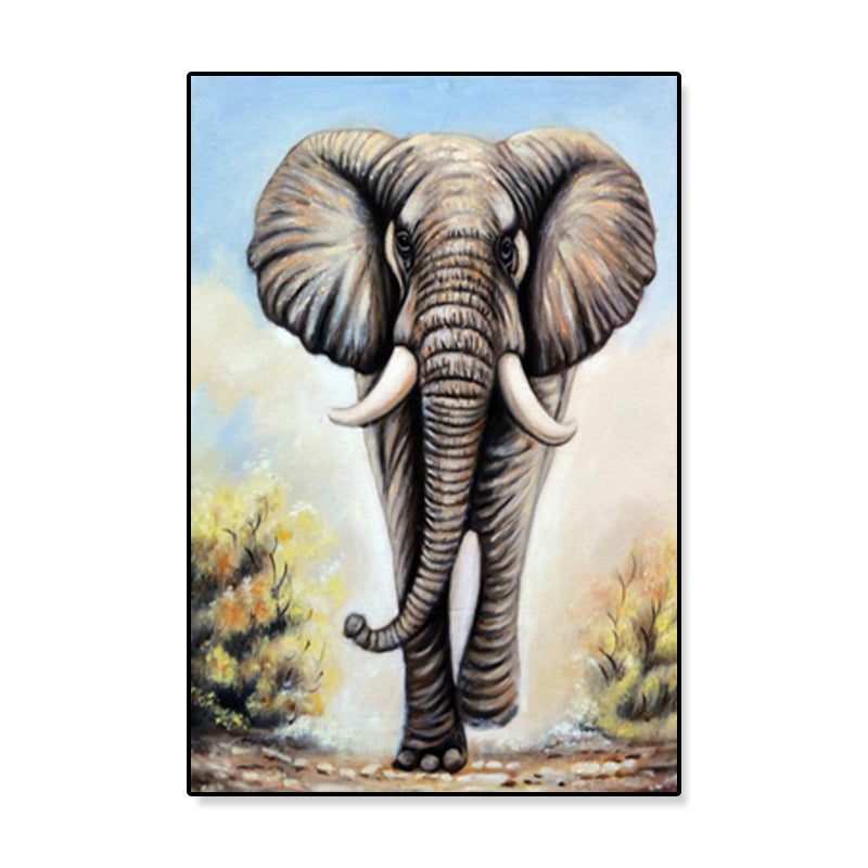 Asian Style Elephant Art Print Canvas Textured Soft Color Wall Decor for Hallway Clearhalo 'Arts' 'Canvas Art' 1899565