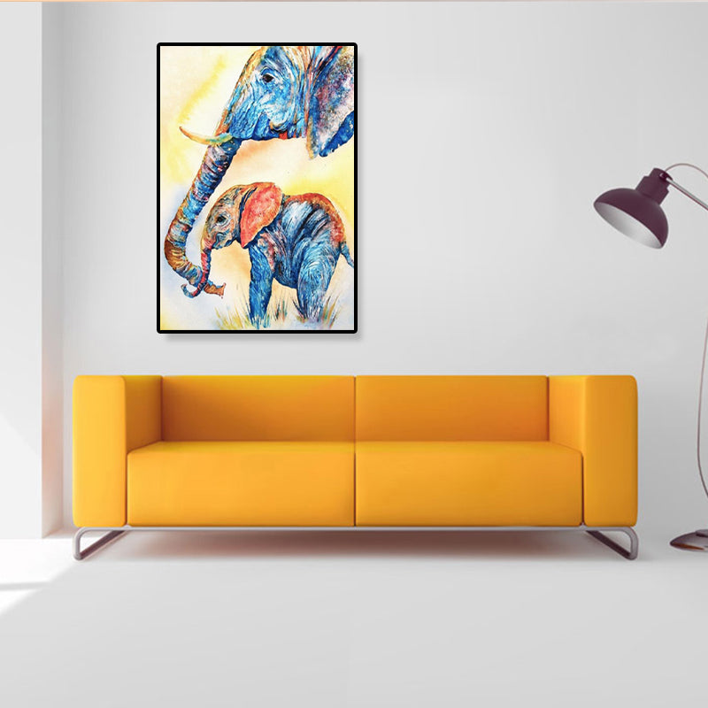 Asian Style Elephant Art Print Canvas Textured Soft Color Wall Decor for Hallway Blue Clearhalo 'Arts' 'Canvas Art' 1899569