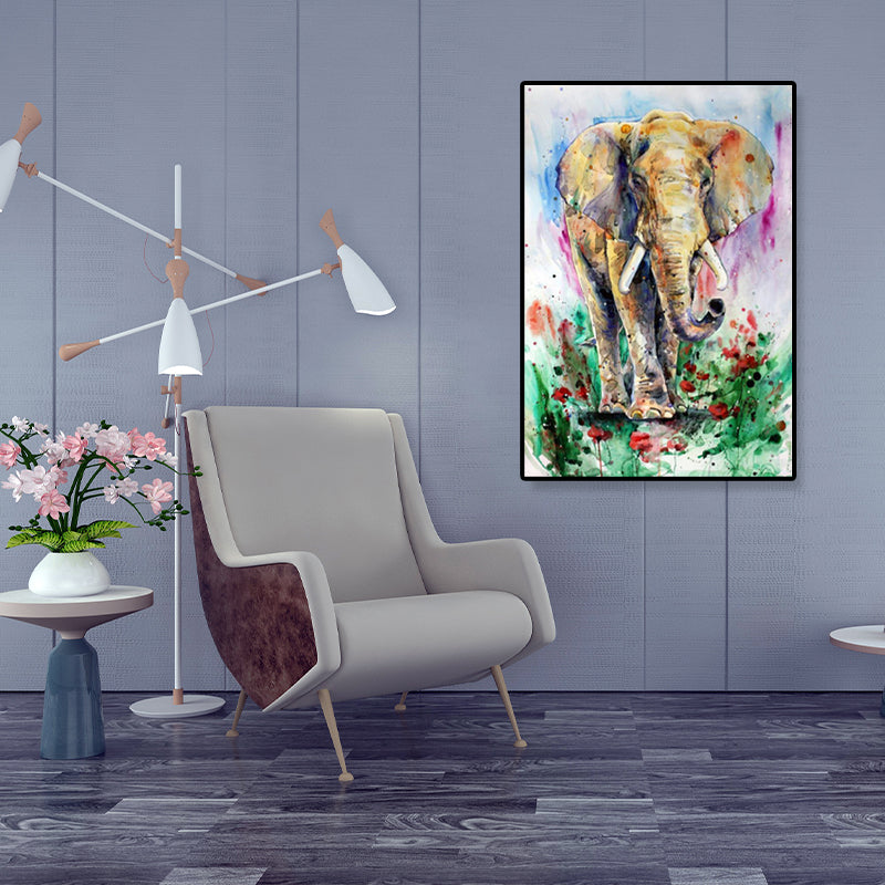 Asian Style Elephant Art Print Canvas Textured Soft Color Wall Decor for Hallway Clearhalo 'Arts' 'Canvas Art' 1899574