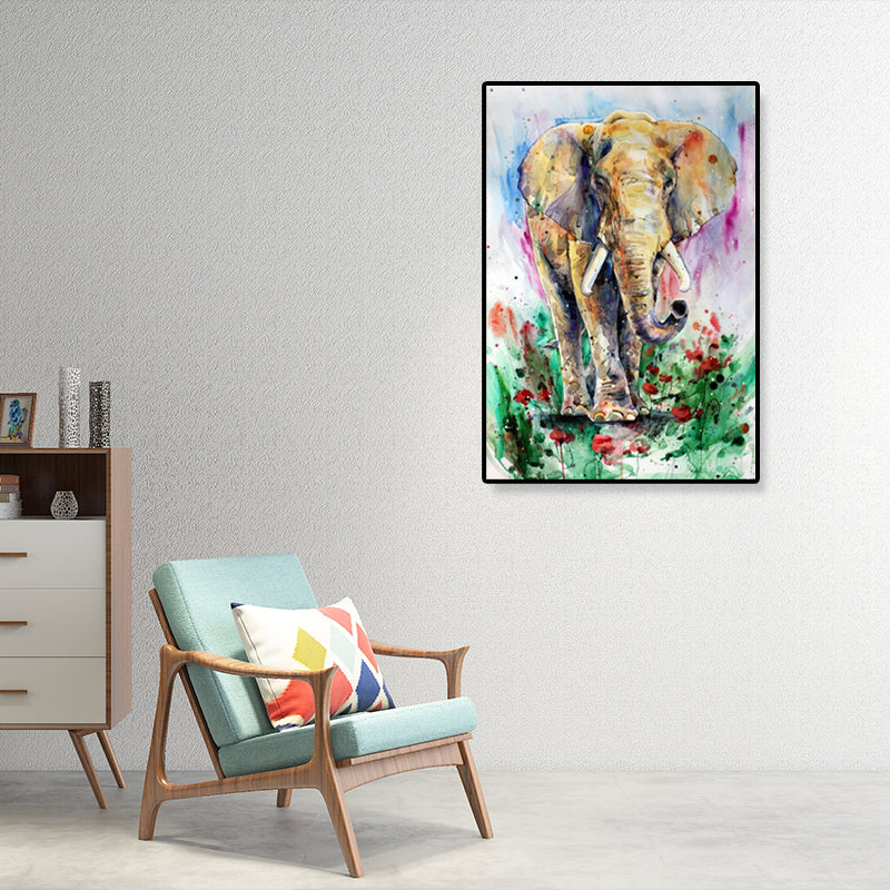 Asian Style Elephant Art Print Canvas Textured Soft Color Wall Decor for Hallway Clearhalo 'Arts' 'Canvas Art' 1899575