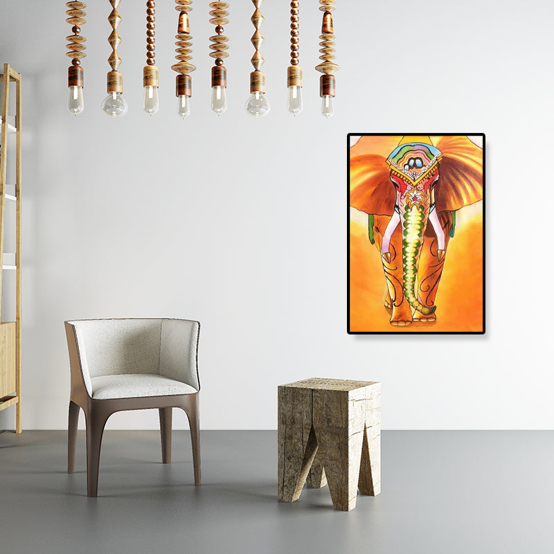 Asian Style Elephant Art Print Canvas Textured Soft Color Wall Decor for Hallway Orange Clearhalo 'Arts' 'Canvas Art' 1899577