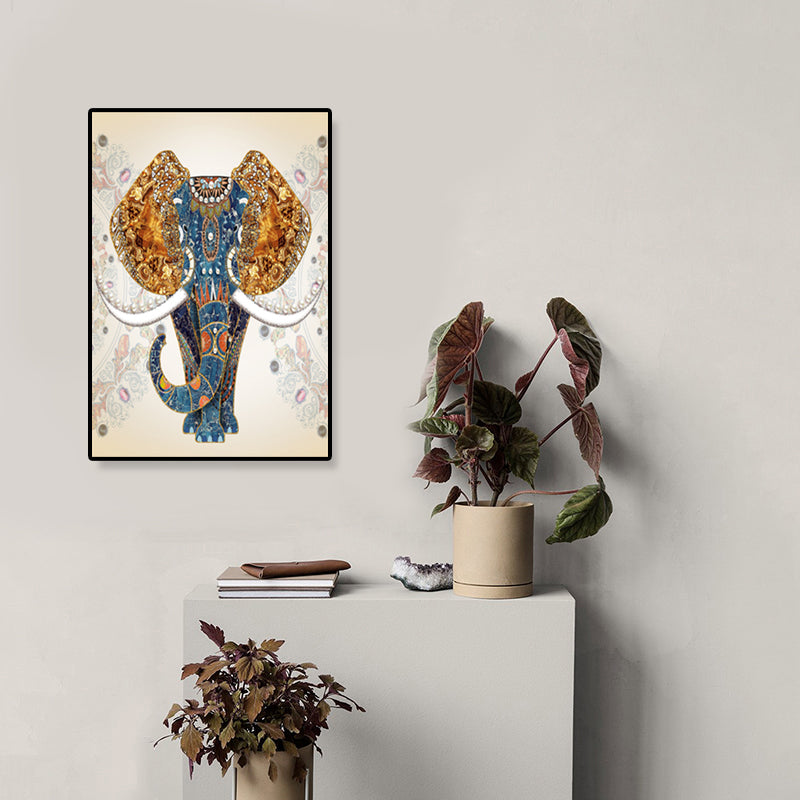 Asian Style Elephant Art Print Canvas Textured Soft Color Wall Decor for Hallway Gold Clearhalo 'Arts' 'Canvas Art' 1899581