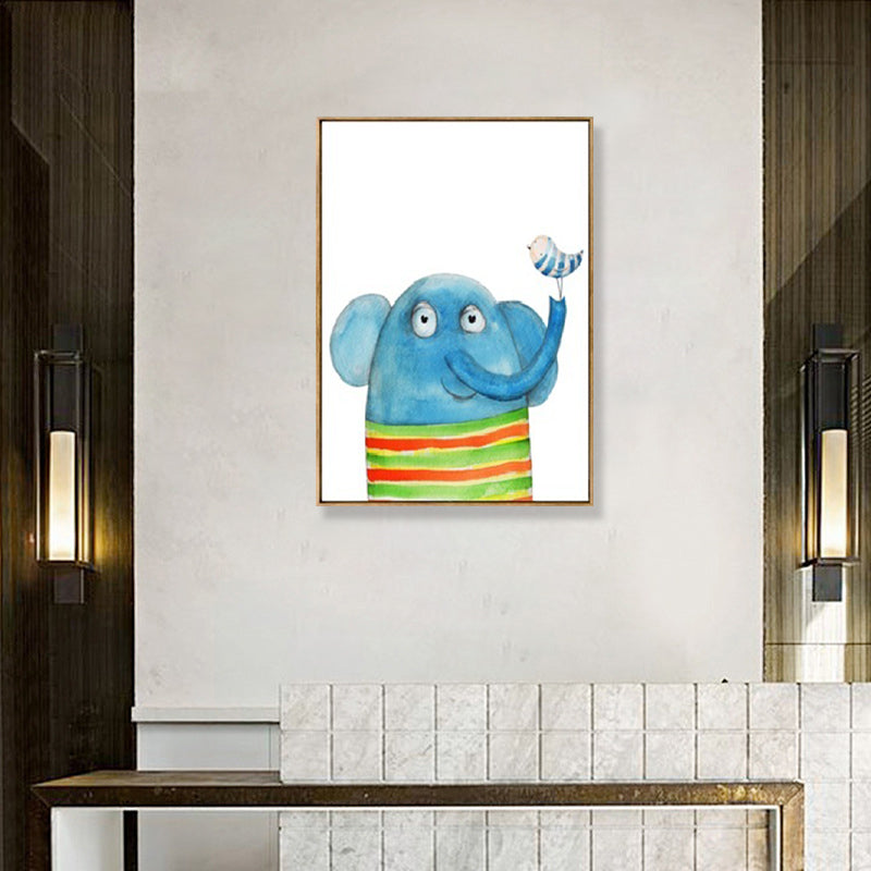 Drawing Print Animal Canvas Art Pastel Color Cartoon Wall Decor for Kids Bedroom Blue Clearhalo 'Art Gallery' 'Canvas Art' 'Kids' Arts' 1899592