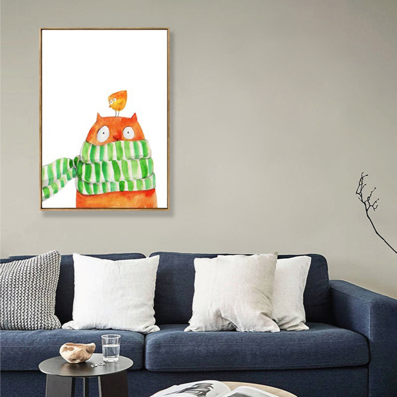 Drawing Print Animal Canvas Art Pastel Color Cartoon Wall Decor for Kids Bedroom Orange Clearhalo 'Art Gallery' 'Canvas Art' 'Kids' Arts' 1899599