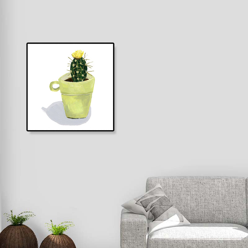 Nordic Illustration Bonsai Cactus Canvas Yellow Textured Wall Art Print for Child Room Clearhalo 'Art Gallery' 'Canvas Art' 'Contemporary Art Gallery' 'Modern' Arts' 1899604