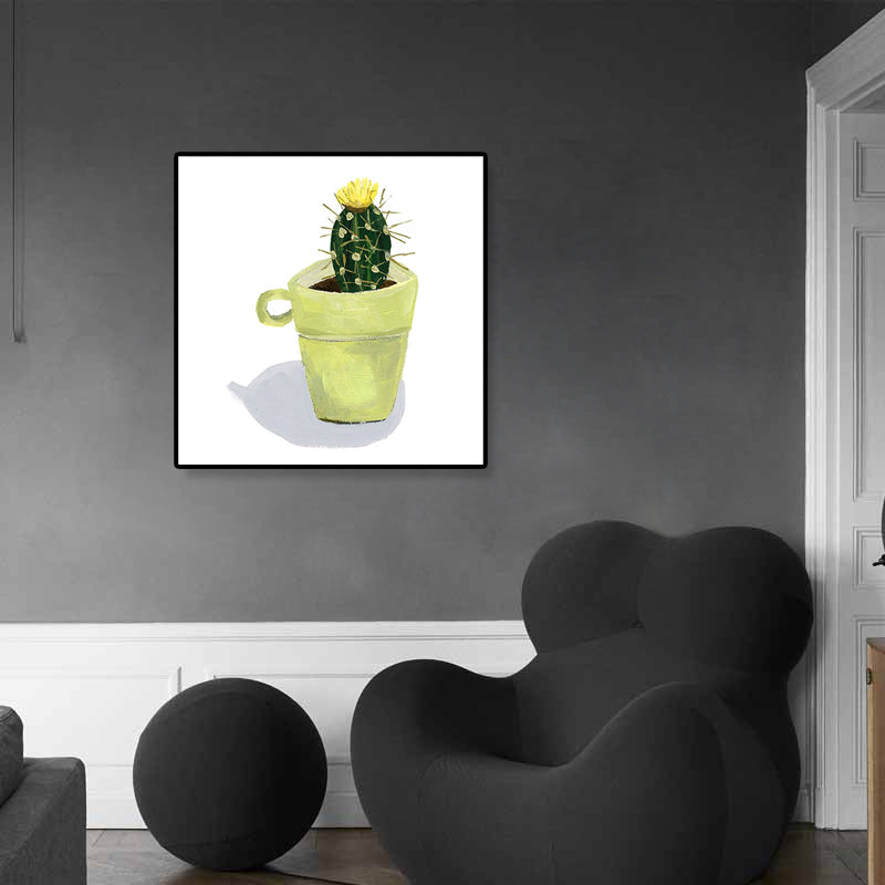 Nordic Illustration Bonsai Cactus Canvas Yellow Textured Wall Art Print for Child Room Clearhalo 'Art Gallery' 'Canvas Art' 'Contemporary Art Gallery' 'Modern' Arts' 1899605