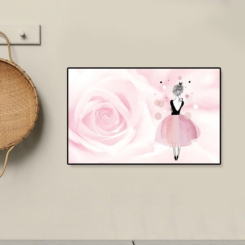 Rose and Ballerina Canvas Glam Trendy Fashion Wall Art Decor in Pink for Bedroom Clearhalo 'Arts' 'Canvas Art' 1899611